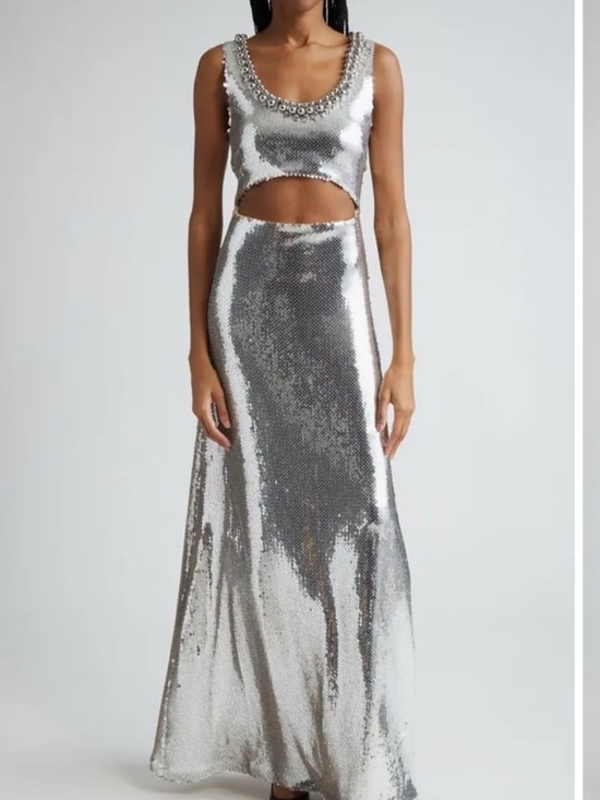 Paco Rabanne Dresses & Skirts - Silver Sequin jewel round neck beaded formal Maxi Dress